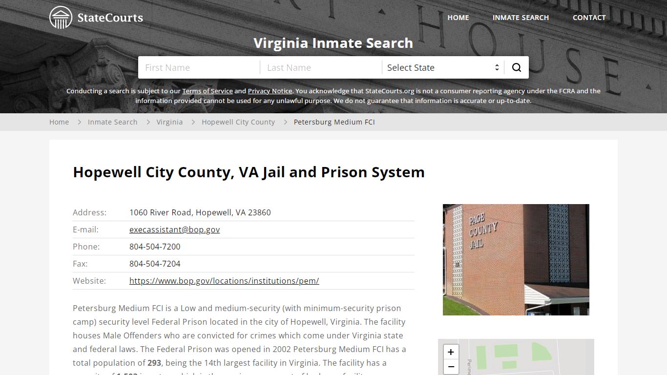 Petersburg Medium FCI Inmate Records Search, Virginia - StateCourts